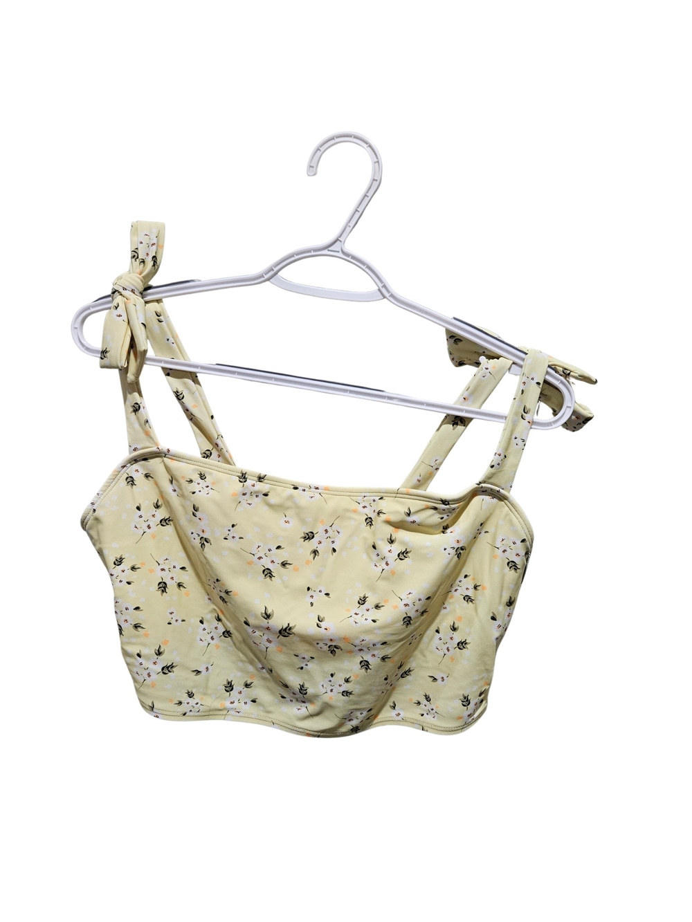 No Boundaries Butter Yellow Floral Tie-Strap Bandeau Bikini Top